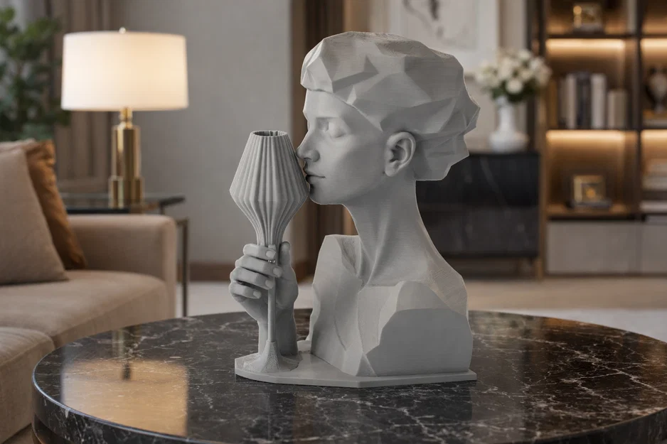 Tượng điêu khắc người phụ nữ hình học với chiếc ly - Image 1