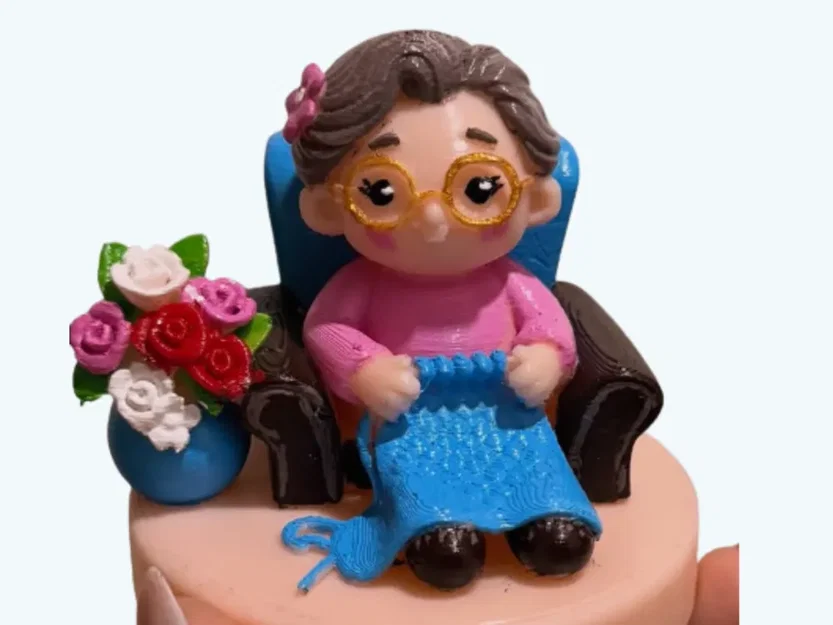 Mô hình 3D người bà đan len trang trí cực xinh xắn - Image 1