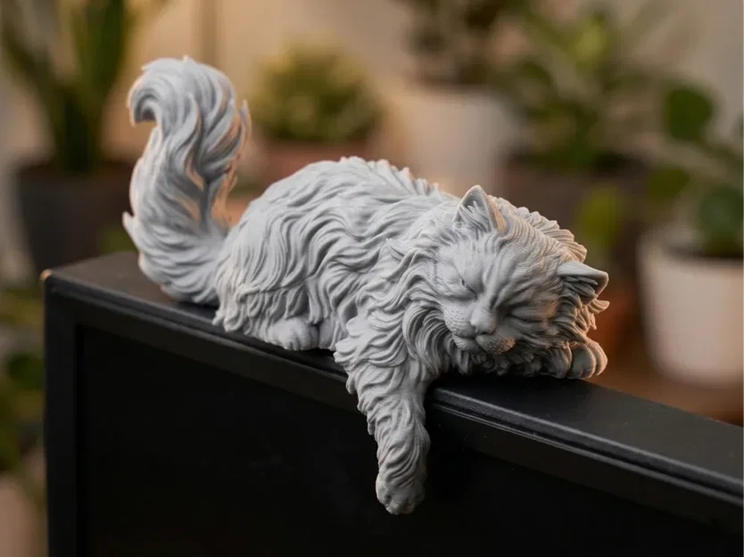 Mô hình chú mèo lông xù trang trí màn hình cực kỳ chi tiết - Image 1