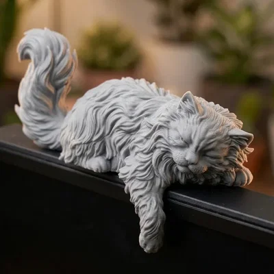 Mô hình chú mèo lông xù trang trí màn hình cực kỳ chi tiết