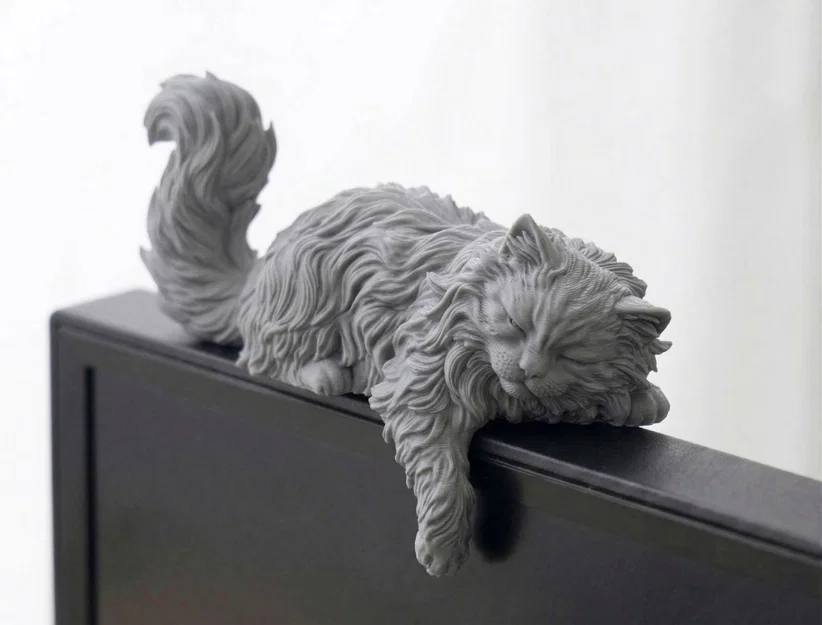 Mô hình chú mèo lông xù trang trí màn hình cực kỳ chi tiết - Image 2