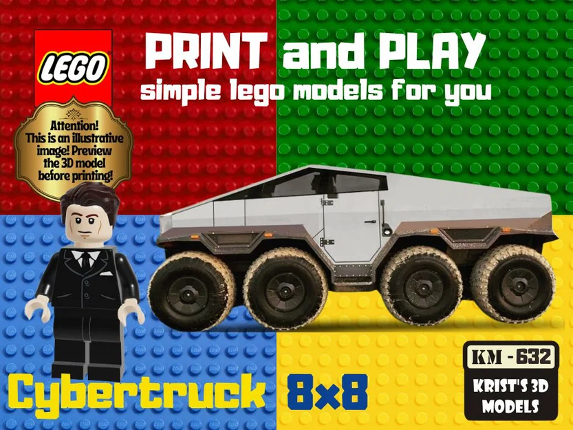 Mô hình xe Tesla Cybertruck 8x8 phong cách LEGO in 3D siêu chất - Image 1
