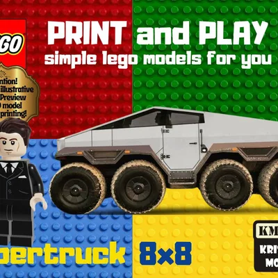 Mô hình xe Tesla Cybertruck 8x8 phong cách LEGO in 3D siêu chất