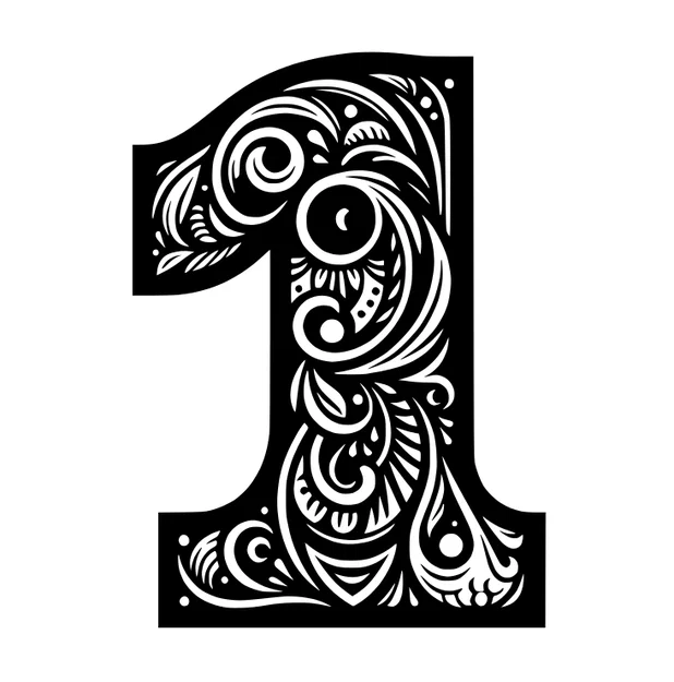 Mẫu số 1 trang trí nghệ thuật 3D (Ornamental Number 1) sắc nét - Image 1