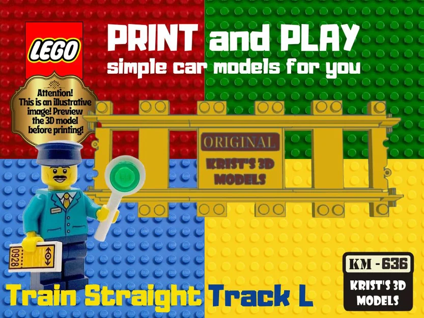 Mô hình đường ray thẳng LEGO Train Straight Track L in 3D - Image 1