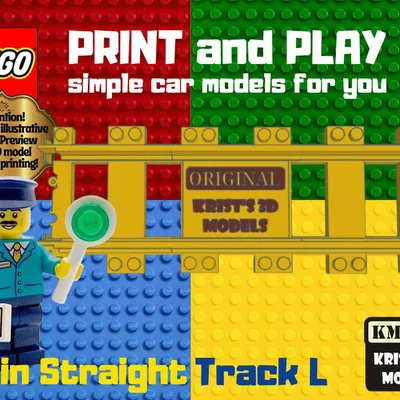 Mô hình đường ray thẳng LEGO Train Straight Track L in 3D