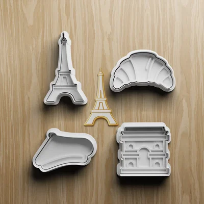 Bộ 4 Khuôn Cắt Bánh STL Hình Tháp Eiffel Paris Pháp