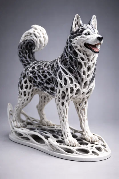 Mô hình in 3D chó Husky phong cách Voronoi nghệ thuật - Image 1
