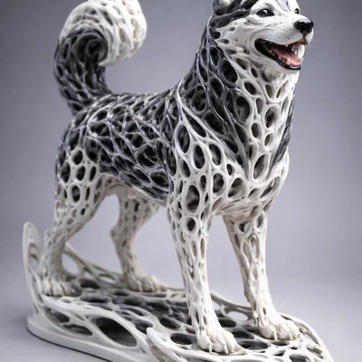 Mô hình in 3D chó Husky phong cách Voronoi nghệ thuật