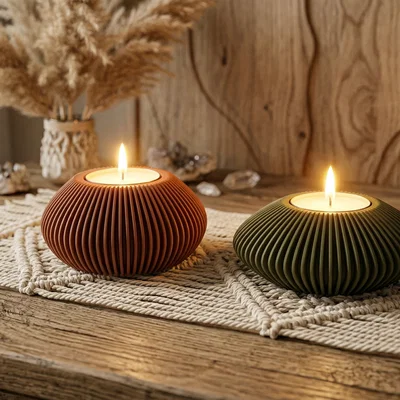 Đế nến Tealight Parametric Ribbed - Phong cách Modern Boho