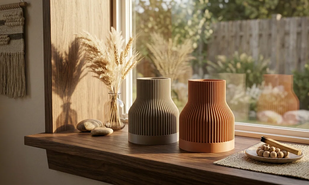 Bình Hoa Japandi Ribbed - Thiết Kế Tối Giản Hiện Đại - Image 1