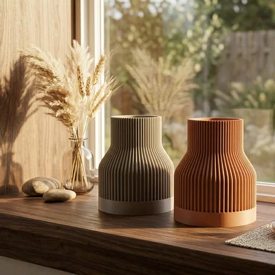 Bình Hoa Japandi Ribbed - Thiết Kế Tối Giản Hiện Đại