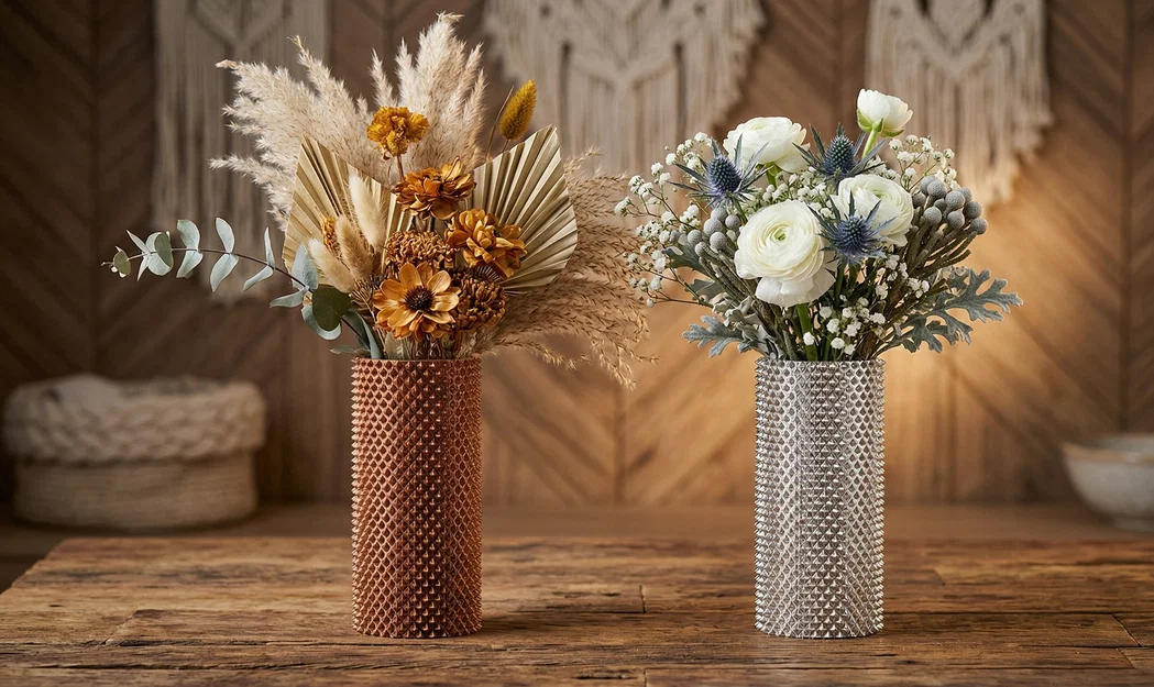 Bình hoa Geometric Textured Metallic Vase với họa tiết hình học - Image 1