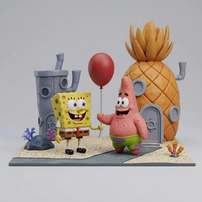 Mô hình 3D SpongeBob và Patrick - Tái hiện Bikini Bottom cực chất