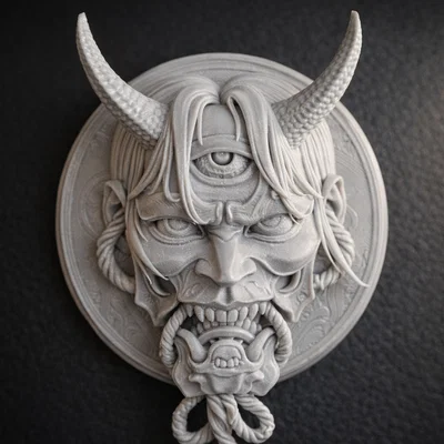 Mô hình treo tường mặt nạ quỷ Oni (Oni Mask) nghệ thuật - In 3D dễ dàng