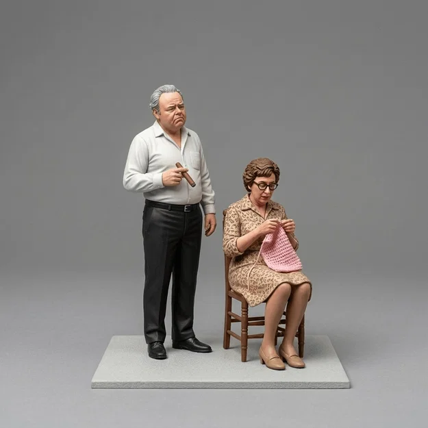 Mô hình 3D nhân vật Archie & Edith Bunker kinh điển (1971) - Image 1