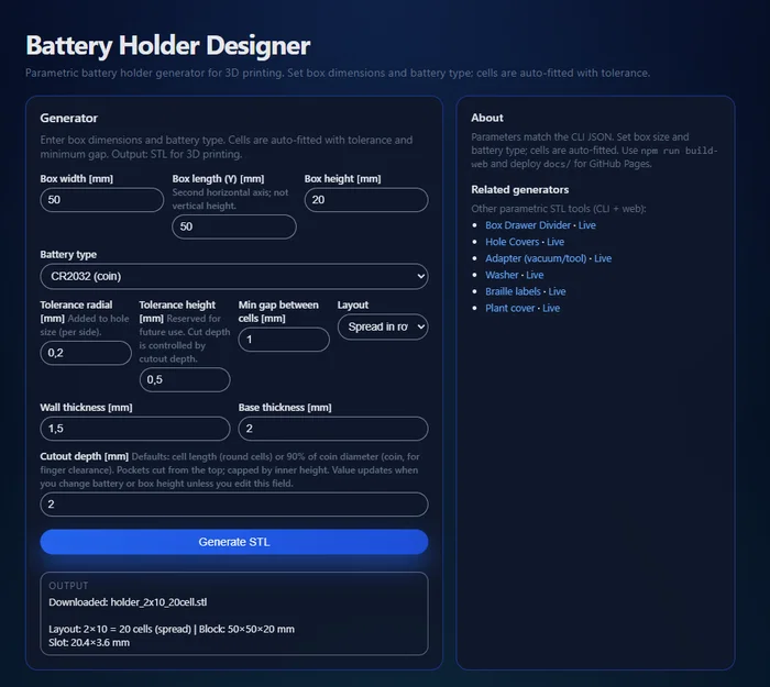 Bộ đế giữ pin in 3D tích hợp trình tạo tùy chỉnh - Image 2