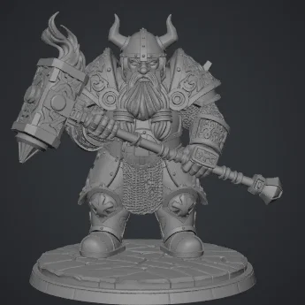 Mô hình chiến binh lùn Runebreaker Dwarf cầm búa chiến D&D
