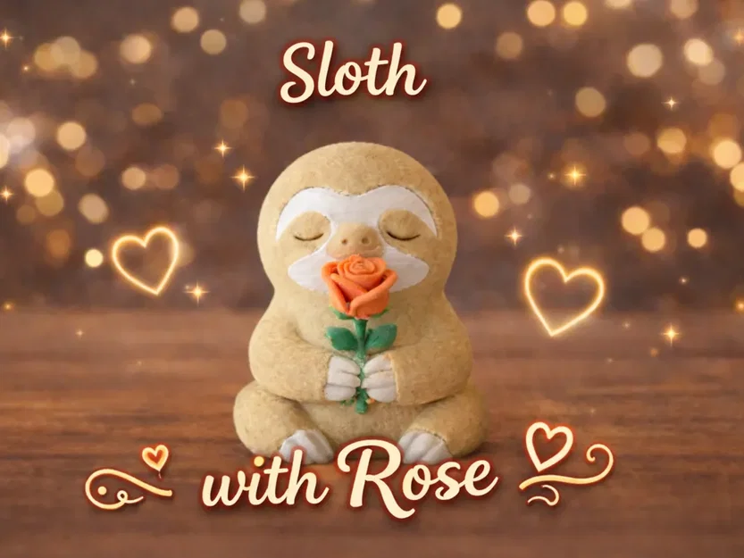 Chú lười đáng yêu cầm hoa hồng - Image 1