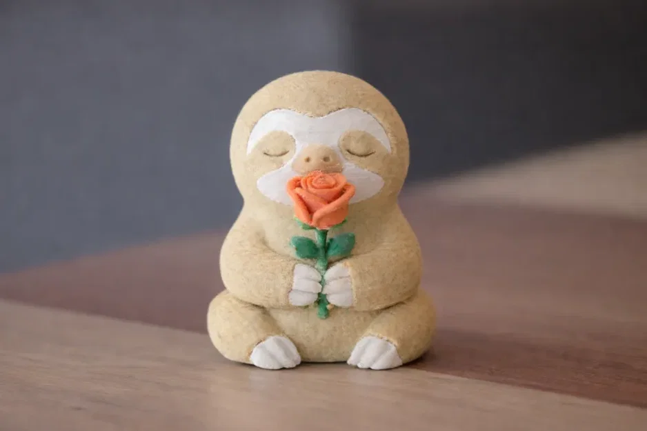 Chú lười đáng yêu cầm hoa hồng - Image 2