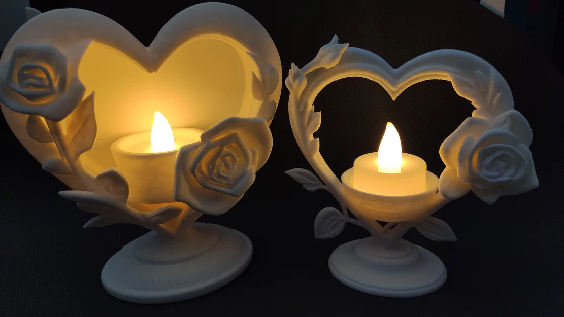 Bộ 2 đế nến LED hình Hoa hồng trong Trái tim - Image 1