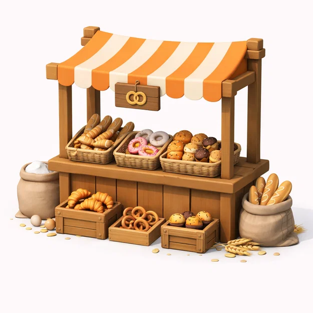 Mô hình gian hàng bánh mì Low Poly xinh xắn cho sa bàn - Image 1