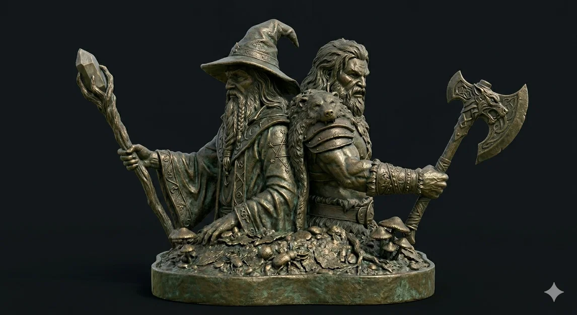 Mô hình 3D Phù thủy và Chiến binh (Wizard and Warrior) nghệ thuật - Image 1