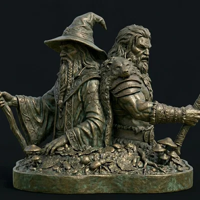 Mô hình 3D Phù thủy và Chiến binh (Wizard and Warrior) nghệ thuật