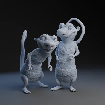 Mô hình 3D bộ đôi Crash và Eddie trong phim hoạt hình Ice Age