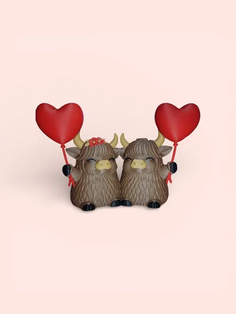 Cặp bò Highland cầm bóng bay trái tim siêu đáng yêu - Image 2