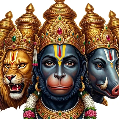 Mô hình 3D tượng Panchamuki Hanuman 5 mặt đầy uy nghiêm