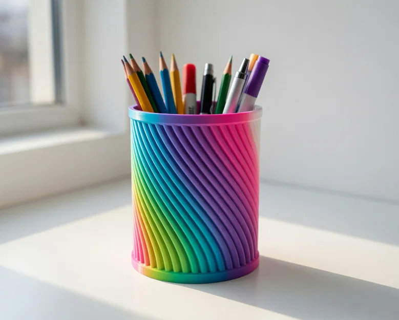 Ống cắm bút xoắn ốc 3D – Phụ kiện trang trí bàn làm việc tiện dụng - Image 1