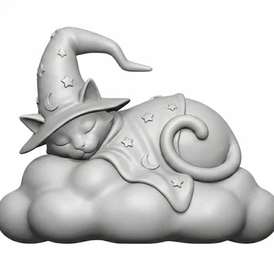 Mèo Phù Thủy Ngủ Trên Đám Mây – Tượng Nhỏ Phong Cách Fantasy Dễ Thương