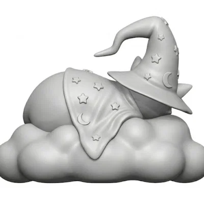 Mèo Phù Thủy Ngủ Trên Đám Mây – Tượng Nhỏ Phong Cách Fantasy Dễ Thương