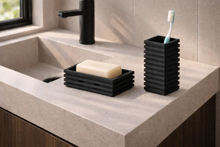 Bộ Khay Đựng Xà Phòng Và Ống Cắm Bàn Chải 3D Cho Phòng Tắm - Image 1
