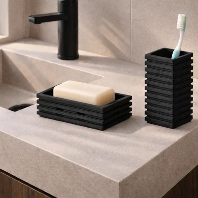 Bộ Khay Đựng Xà Phòng Và Ống Cắm Bàn Chải 3D Cho Phòng Tắm