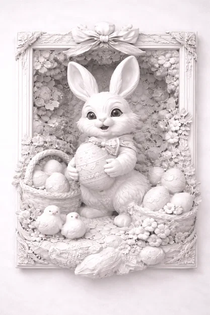 Mô hình 3D tranh nổi Chú thỏ Phục sinh trang trí độc đáo - Image 1
