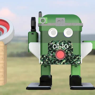 Mô hình robot Otto soldier in 3D với súng laser và bia ngắm thông minh