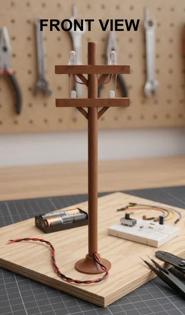 Cột Điện Gỗ Trang Trí Có Đèn LED - Mô Hình Diorama - Image 1