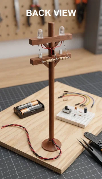 Cột Điện Gỗ Trang Trí Có Đèn LED - Mô Hình Diorama - Image 2