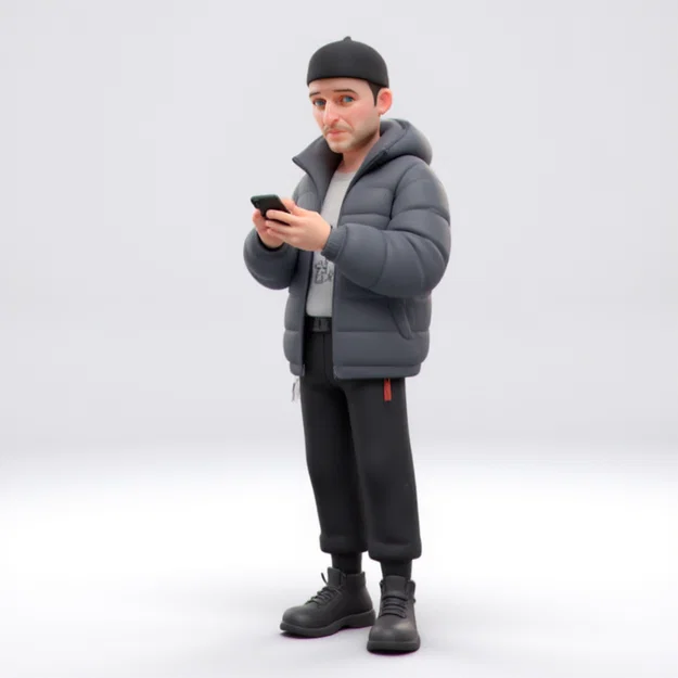 Mô hình 3D nhân vật nam mặc áo phao phong cách hiện đại - Image 1