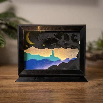 Layered Diorama: Ngọn Hải Đăng Dưới Ánh Sao