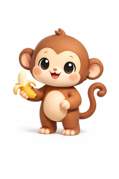 Mô hình chú khỉ Cute Ape cầm chuối đáng yêu để in 3D và tô màu - Image 1