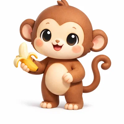 Mô hình chú khỉ Cute Ape cầm chuối đáng yêu để in 3D và tô màu