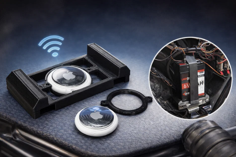 Giá đỡ bình ắc quy Simson S51 tích hợp ngàm giữ AirTag - Image 1