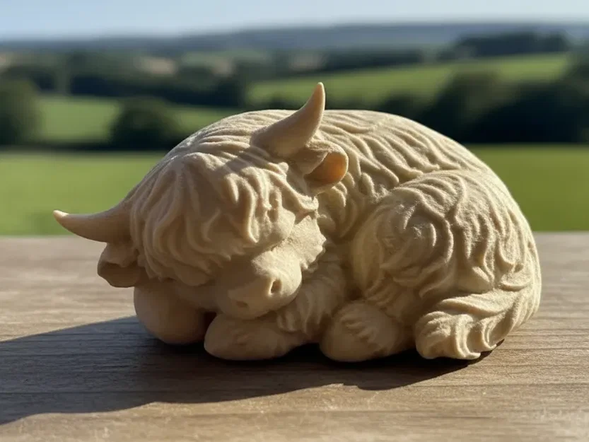 Mô hình bò Highland con – Tư thế nằm ngủ ấm áp - Image 1