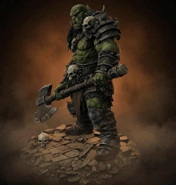 Bloodbound Realms – Orc – Chiến binh rìu hai tay, Kẻ tàn phá vùng đất tro tàn (Mô hình STL 3D) - Image 2