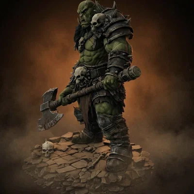 Bloodbound Realms – Orc – Chiến binh rìu hai tay, Kẻ tàn phá vùng đất tro tàn (Mô hình STL 3D)