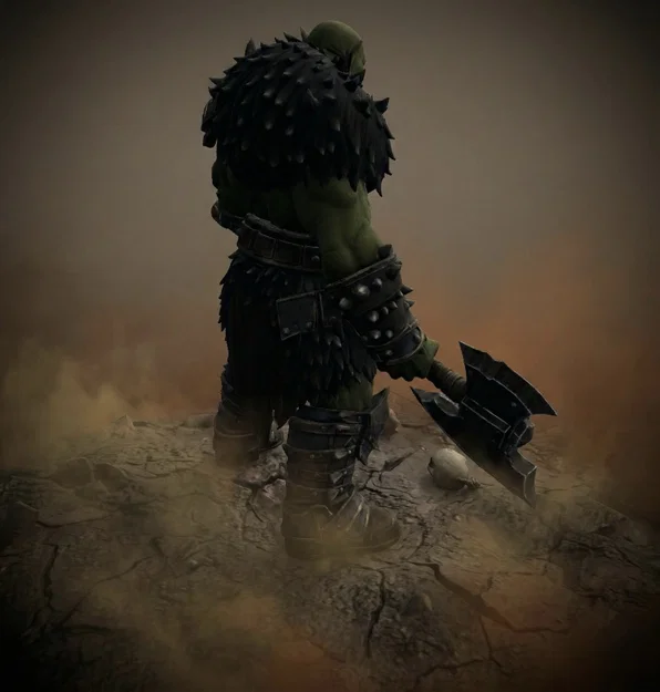 Bloodbound Realms – Orc – Chiến binh rìu hai tay, Kẻ tàn phá vùng đất tro tàn (Mô hình STL 3D) - Image 3