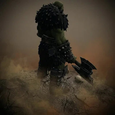 Bloodbound Realms – Orc – Chiến binh rìu hai tay, Kẻ tàn phá vùng đất tro tàn (Mô hình STL 3D)